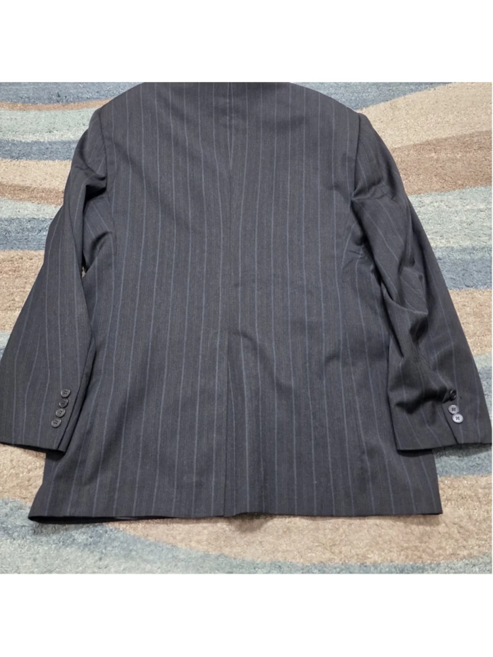 Burberry London Mens 44L Wool Pinstripe Suit Jacket Blazer Black Gray Designer